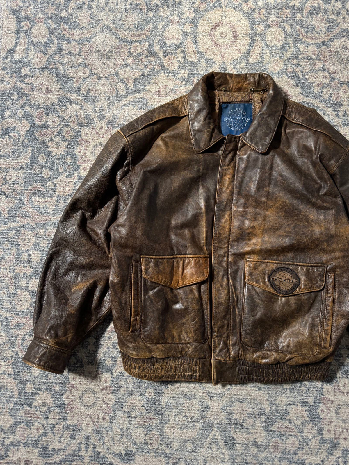 Petroff heavy patina aviator type leather jacket
