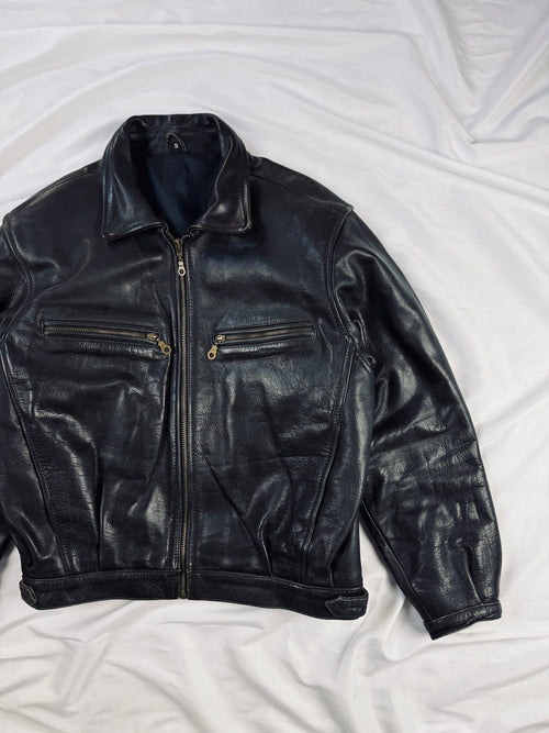 1990' Black cropped heavy leather jacket