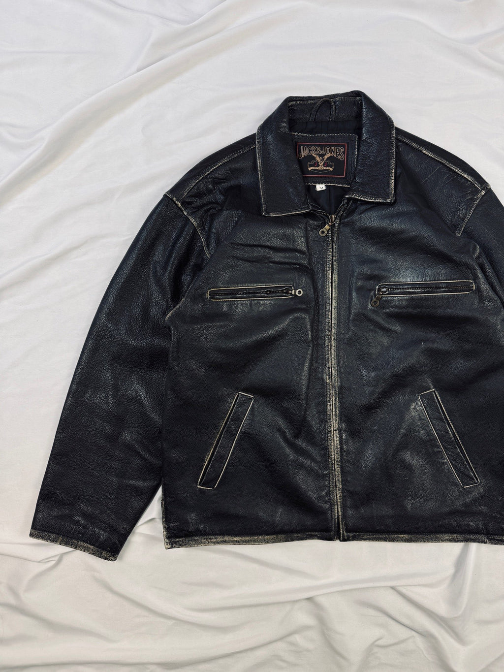 90s Patina straight cut leather jacket Jack & Johnes USA
