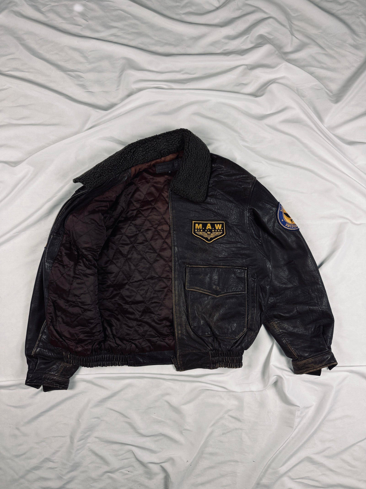 Bomber 00s workwear heavy leather jacket