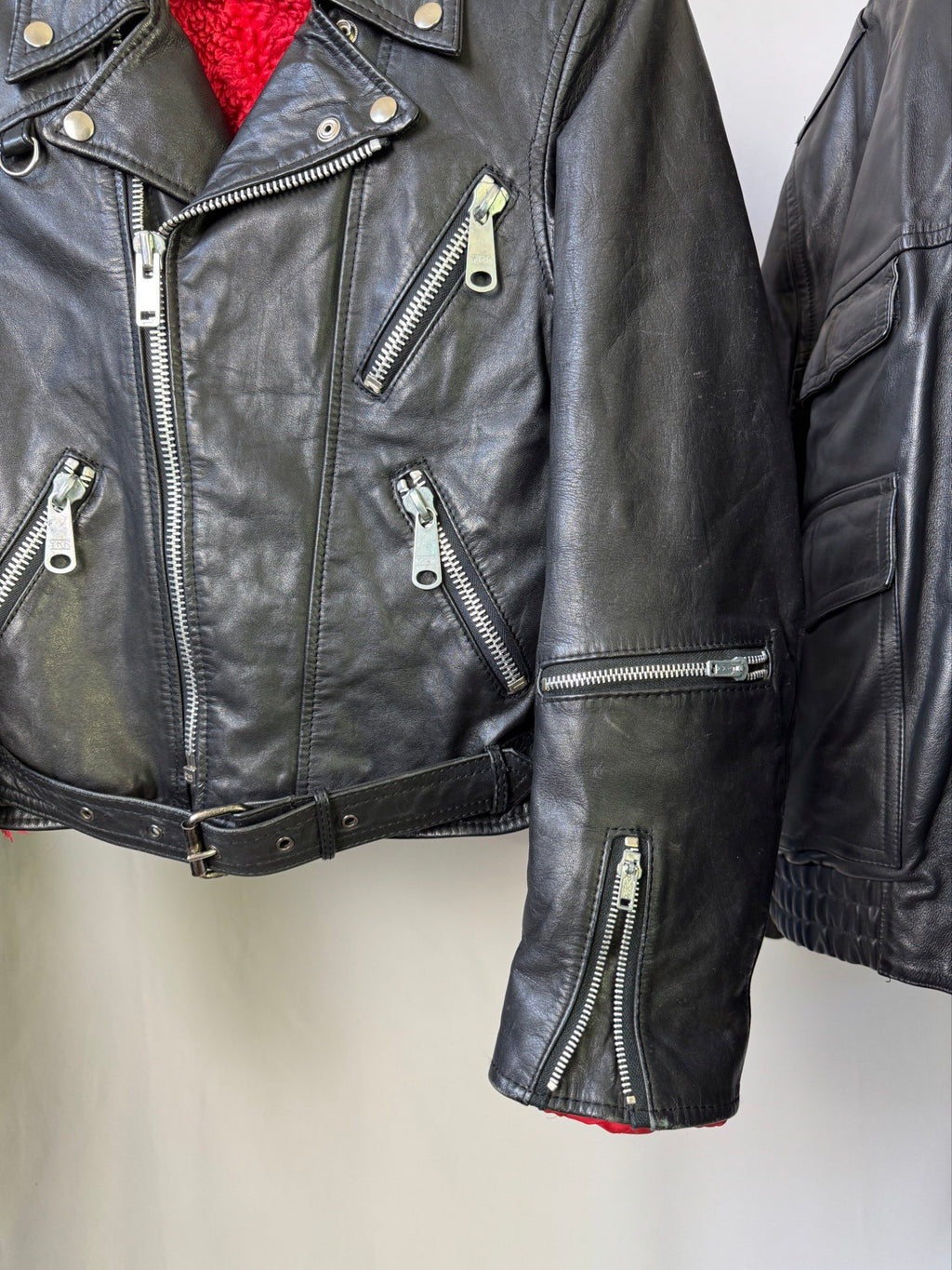 Vintage 1990' black heavy biker leather jacket