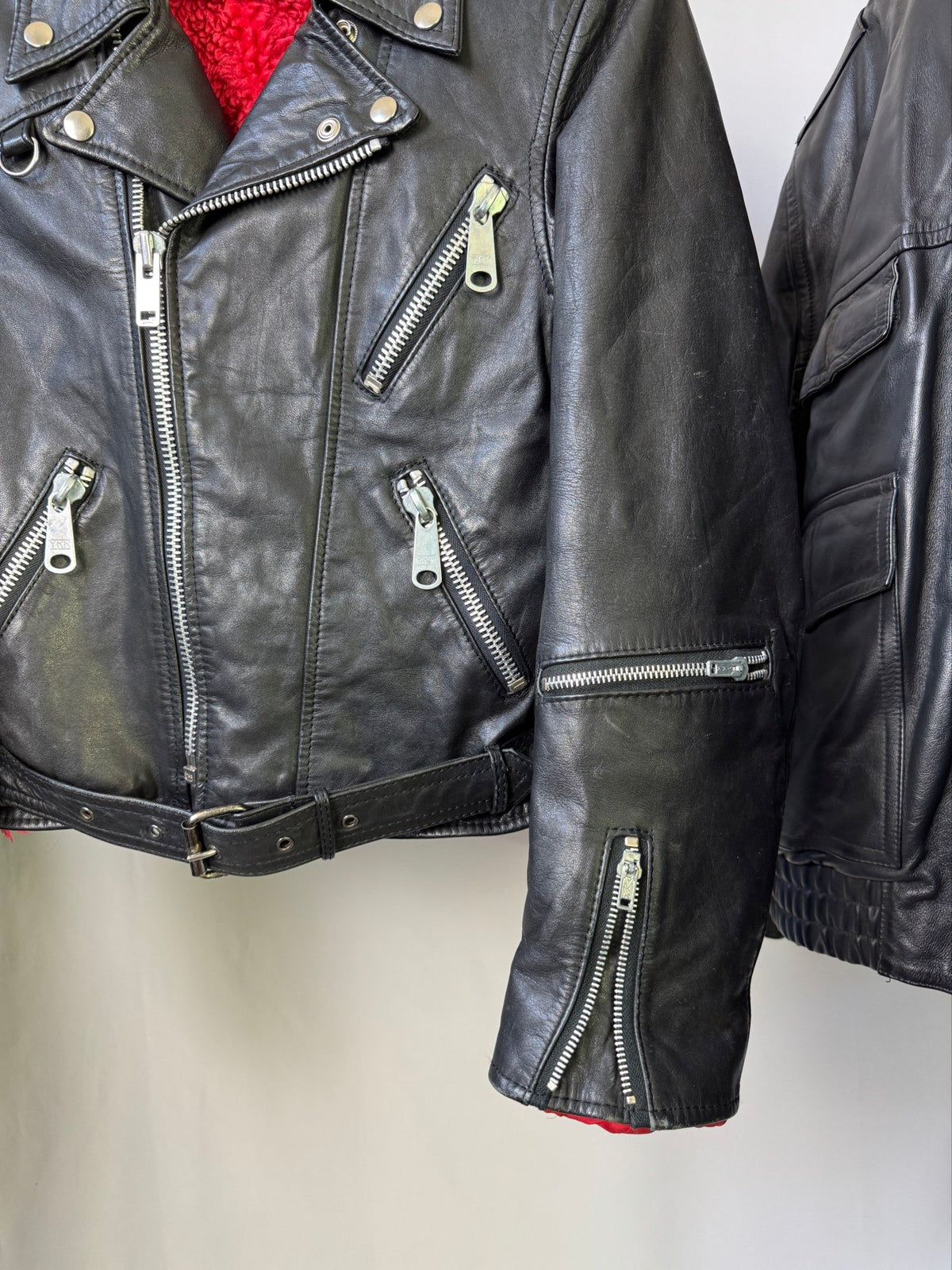 Vintage 1990' black heavy biker leather jacket