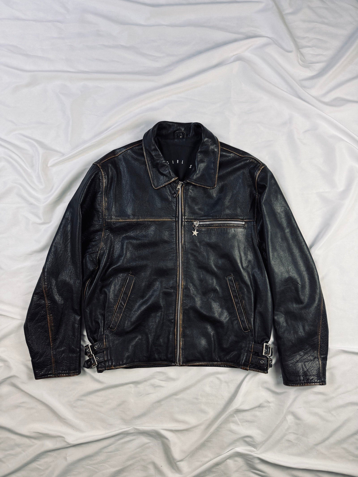 star straight cut brown patina leather jacket