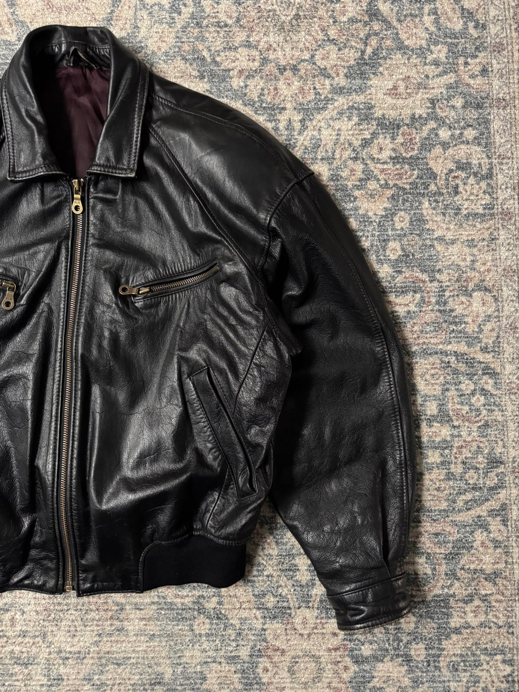 90s black heavy bomber leather jacket