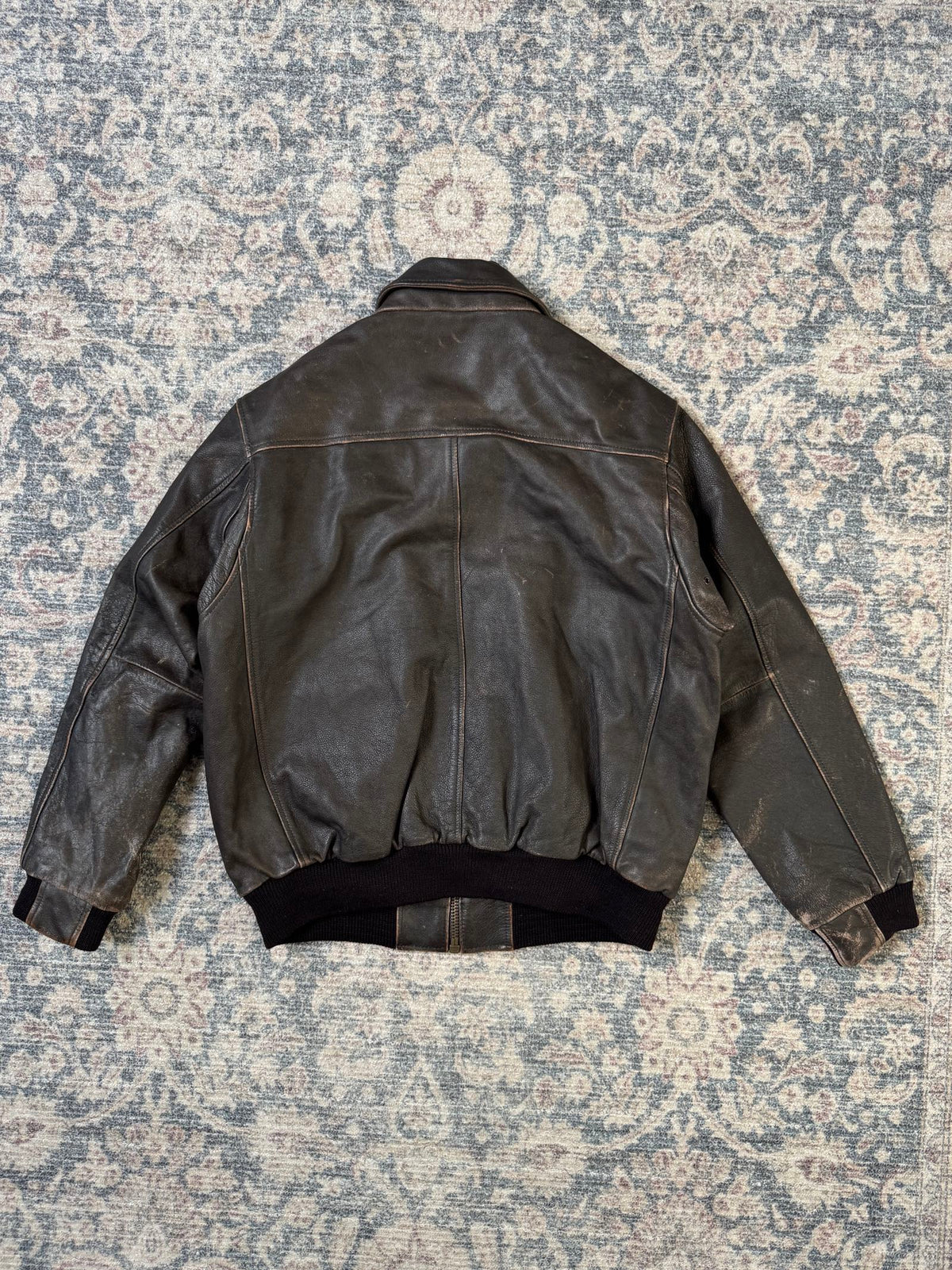 Vintage brown heavy bomber wool & leather jacket