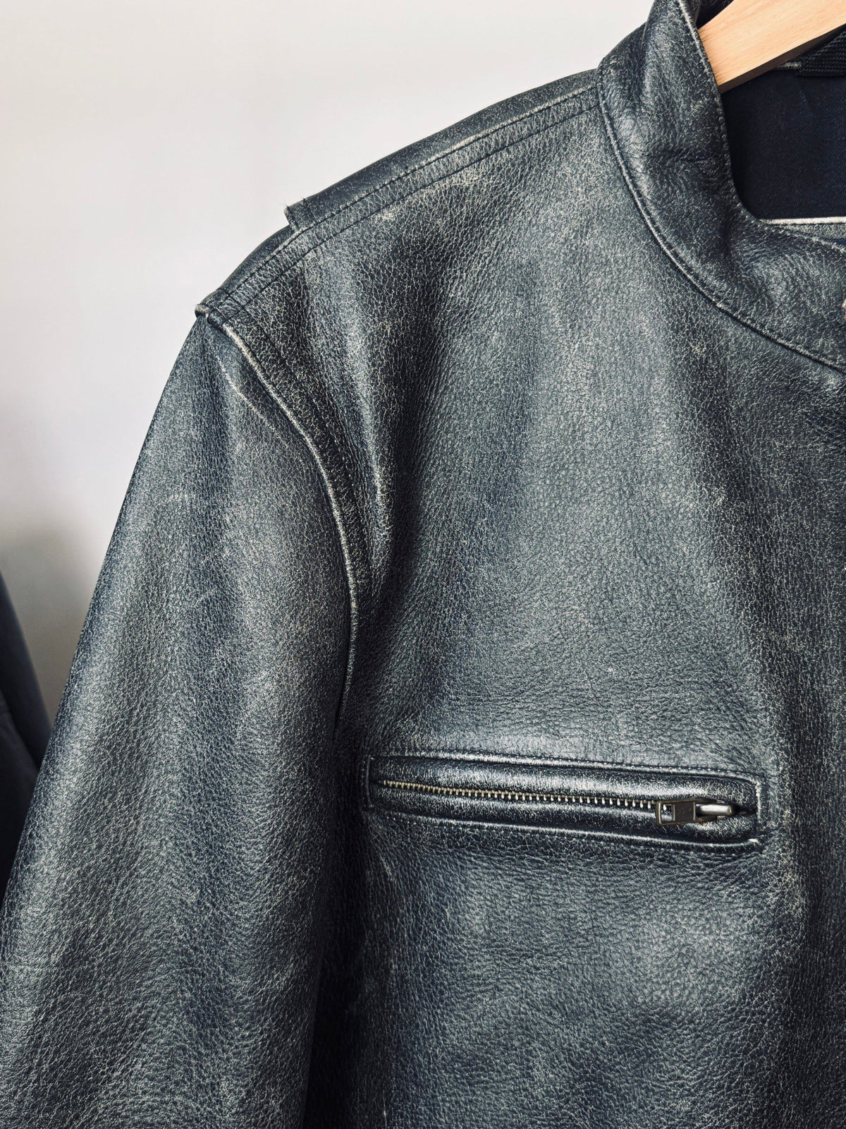 Vintage heavy Cafe racer biker washed leather jacket