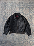 cropped heavy brown leather jacket