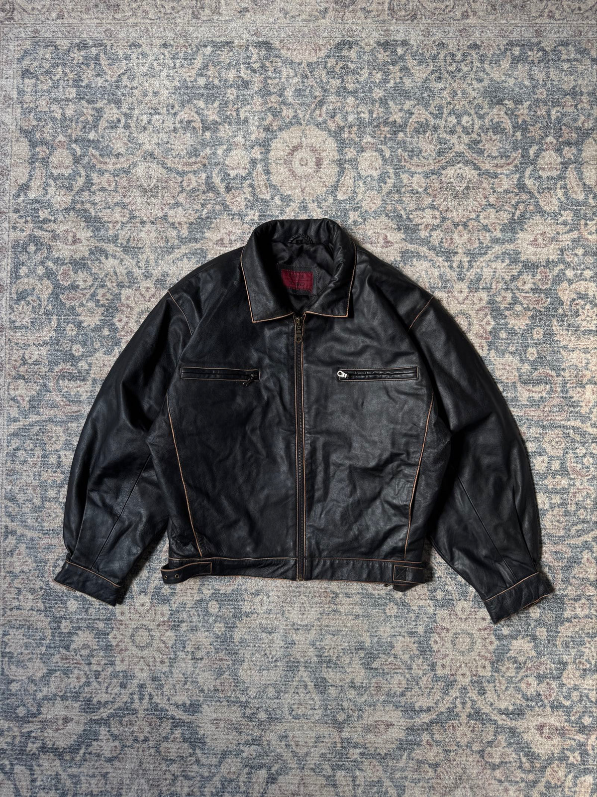 cropped heavy brown leather jacket