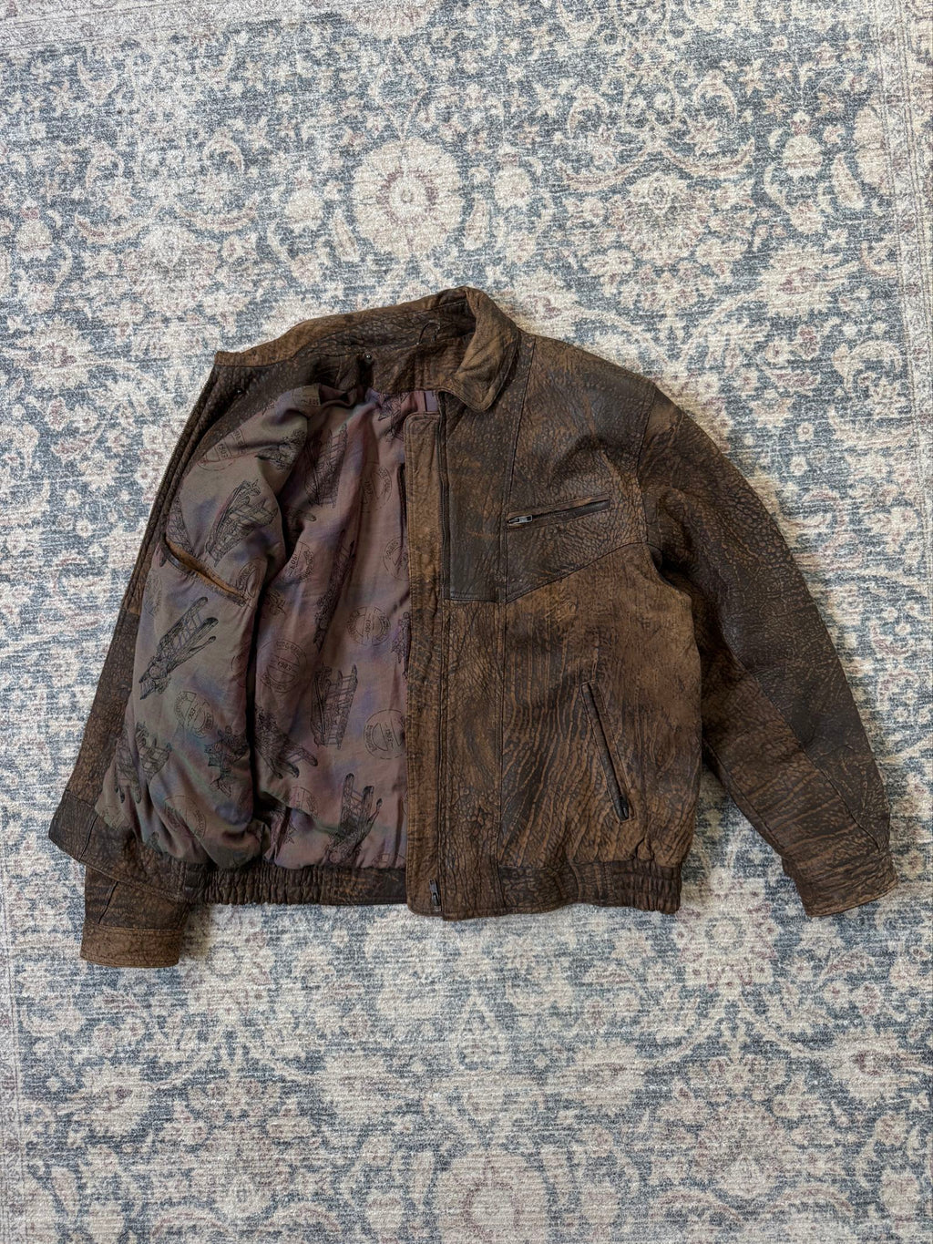 Vintage retro patina bomber leather jacket