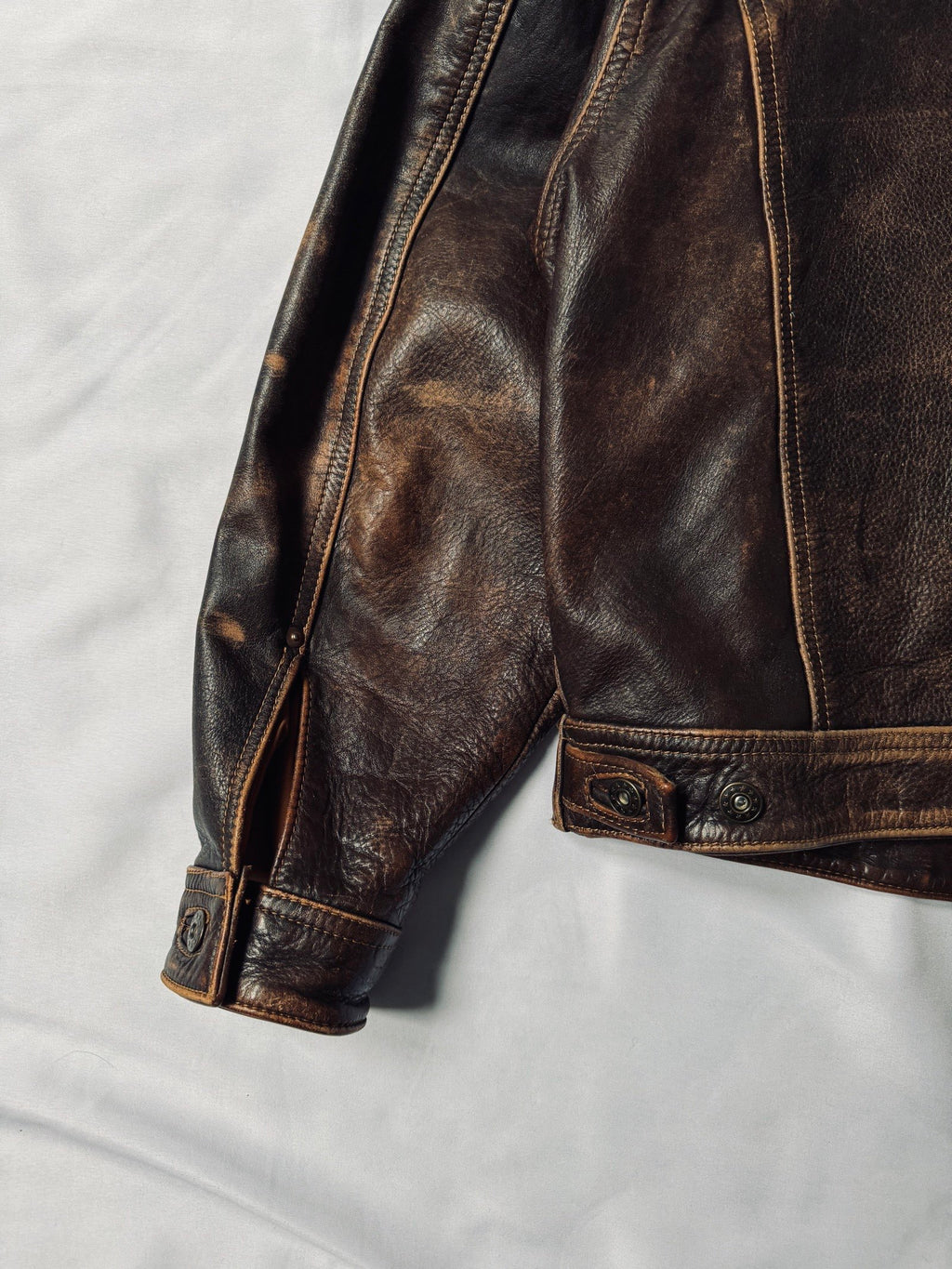 Vintage 80s trucker western cut all-natural patina leather jacket