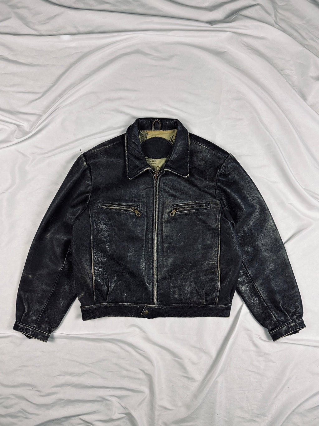 vintage 1990 trapper heavy cropped patina leather jacket