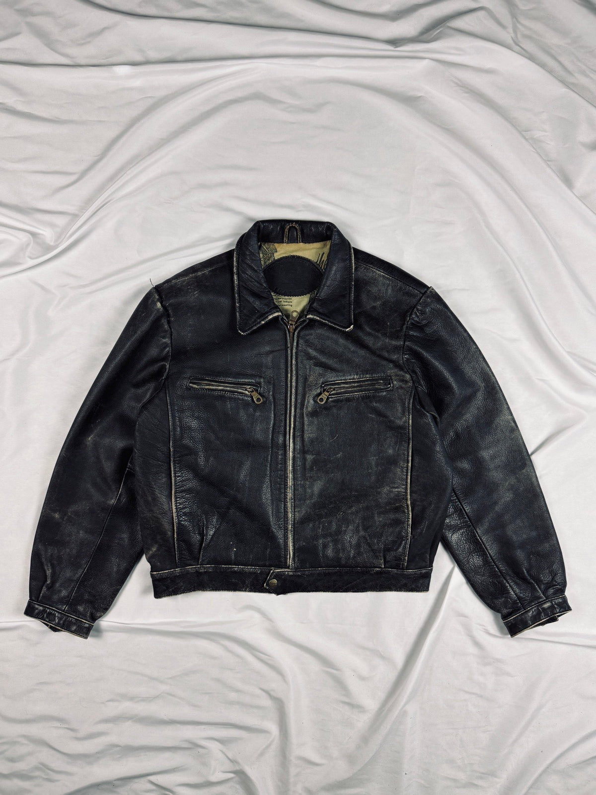 vintage 1990 trapper heavy cropped patina leather jacket