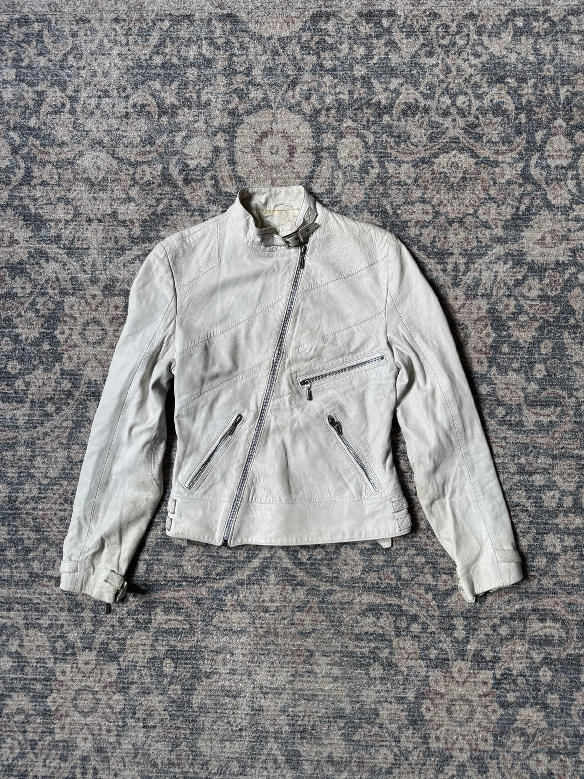 y2k white cropped biker leather jacket