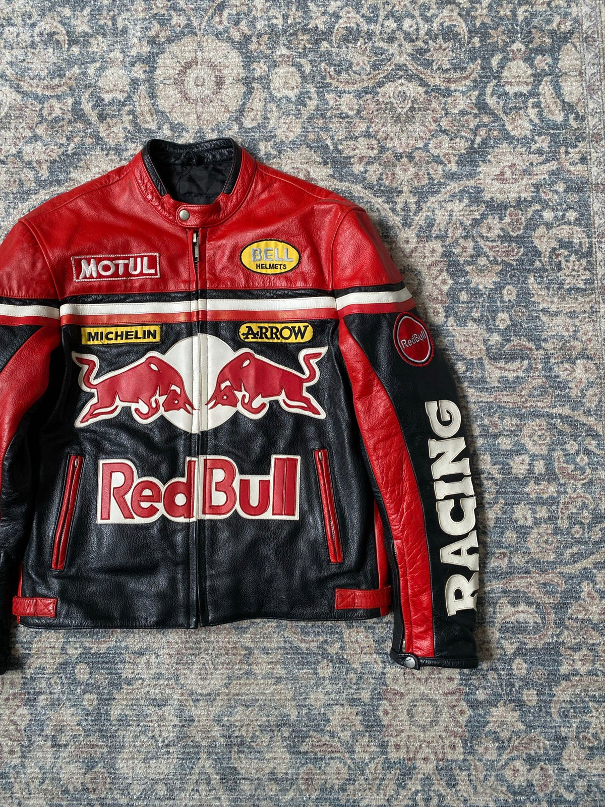 Vintage Red Bull racing biker leather jacket