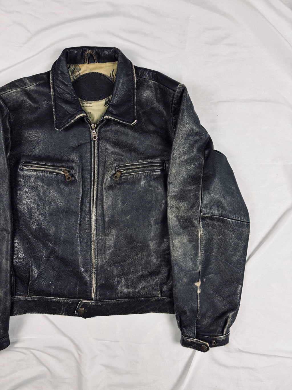 vintage 1990 trapper heavy cropped patina leather jacket