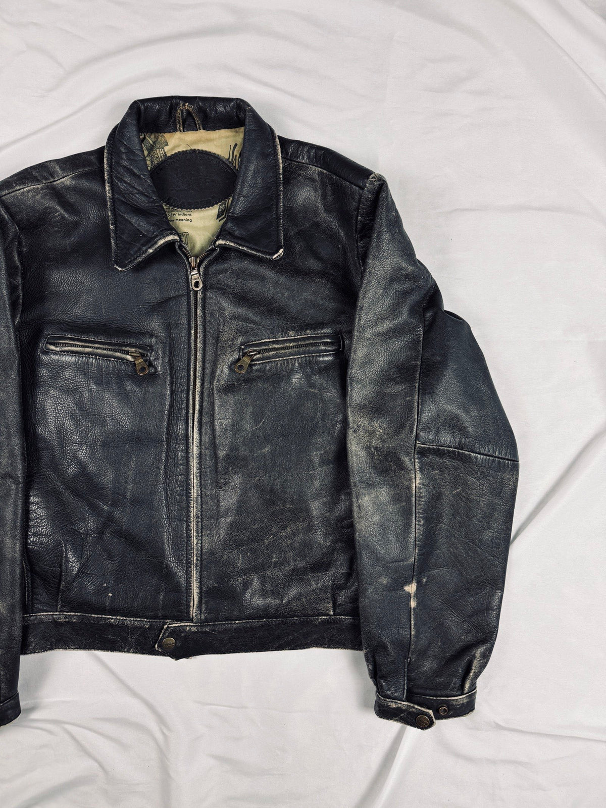 vintage 1990 trapper heavy cropped patina leather jacket