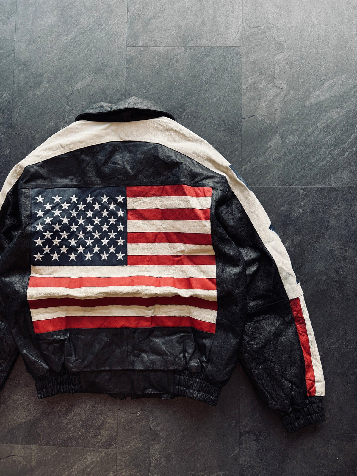 Vintage 90s American flag leather jacket
