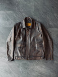 Brown 00s straight cut heavy grain leather jacket cherry red