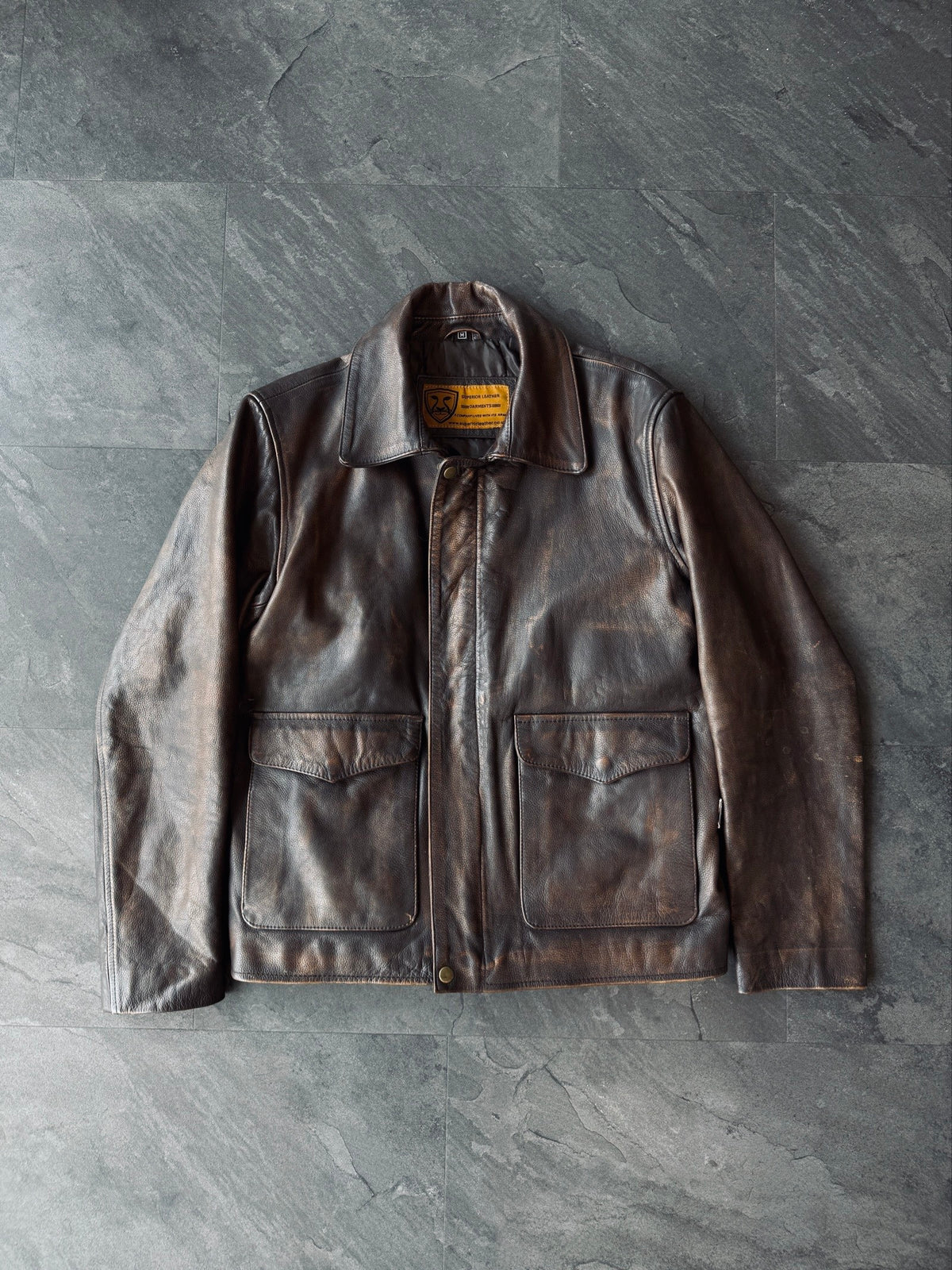 Brown 00s straight cut heavy grain leather jacket cherry red
