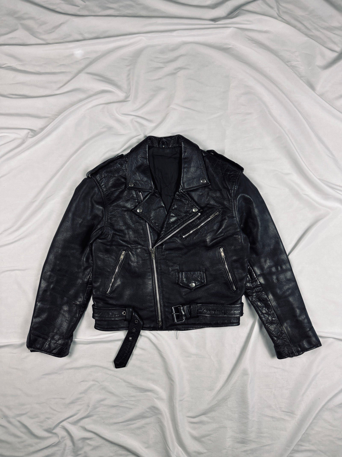 heavy 00s classic biker leather jacket