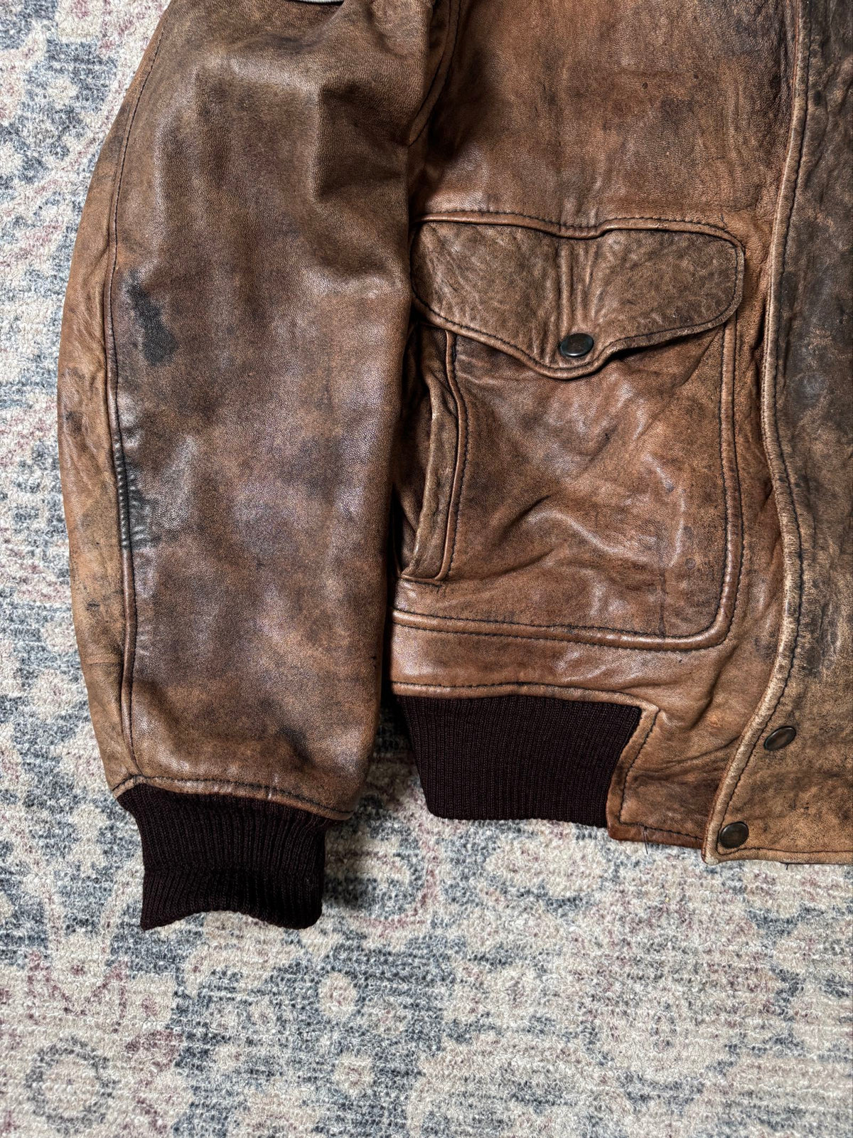 Aviator A-2 Top Gun heavy patina brown leather jacket
