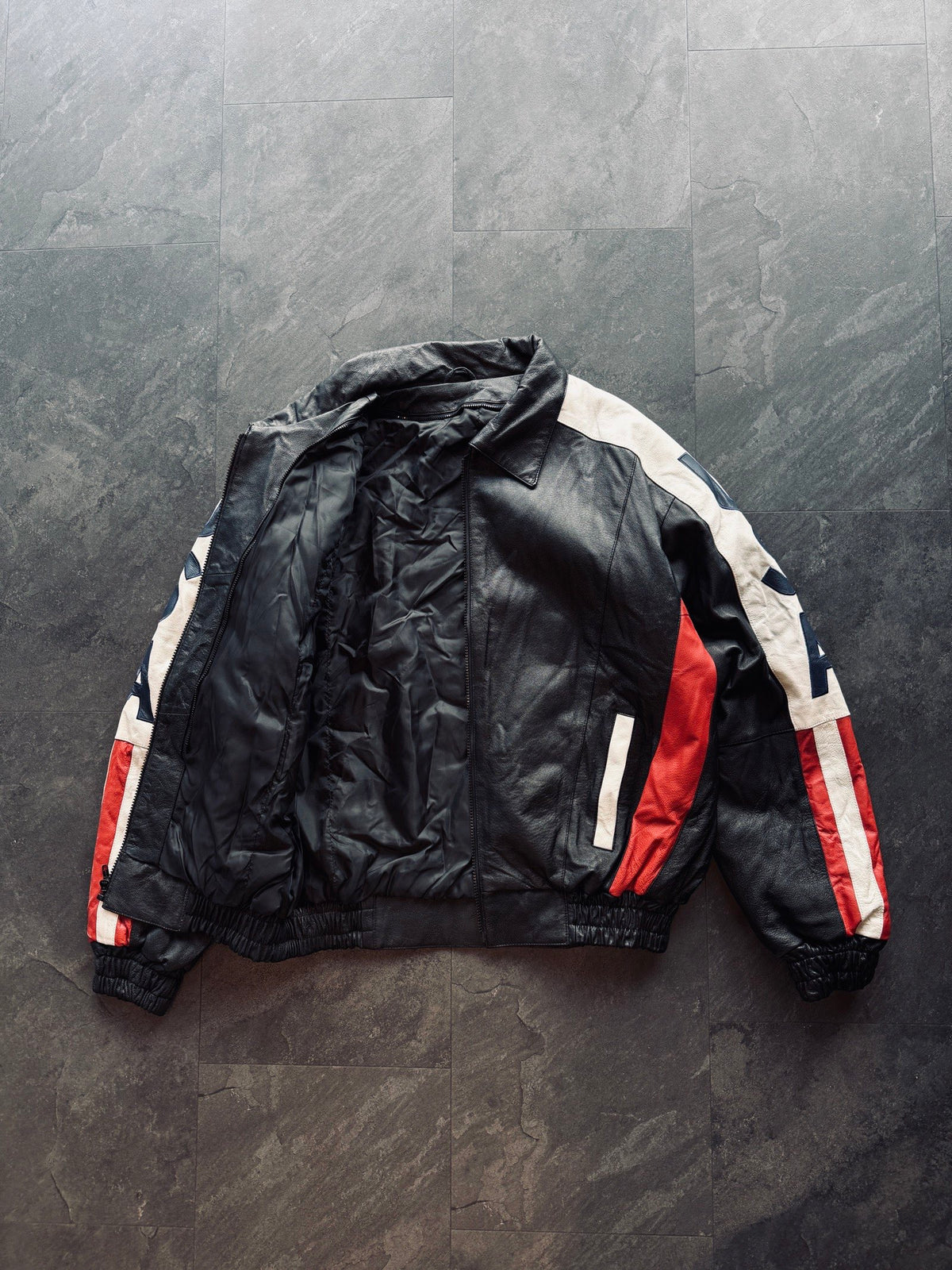 Vintage 90s American flag leather jacket