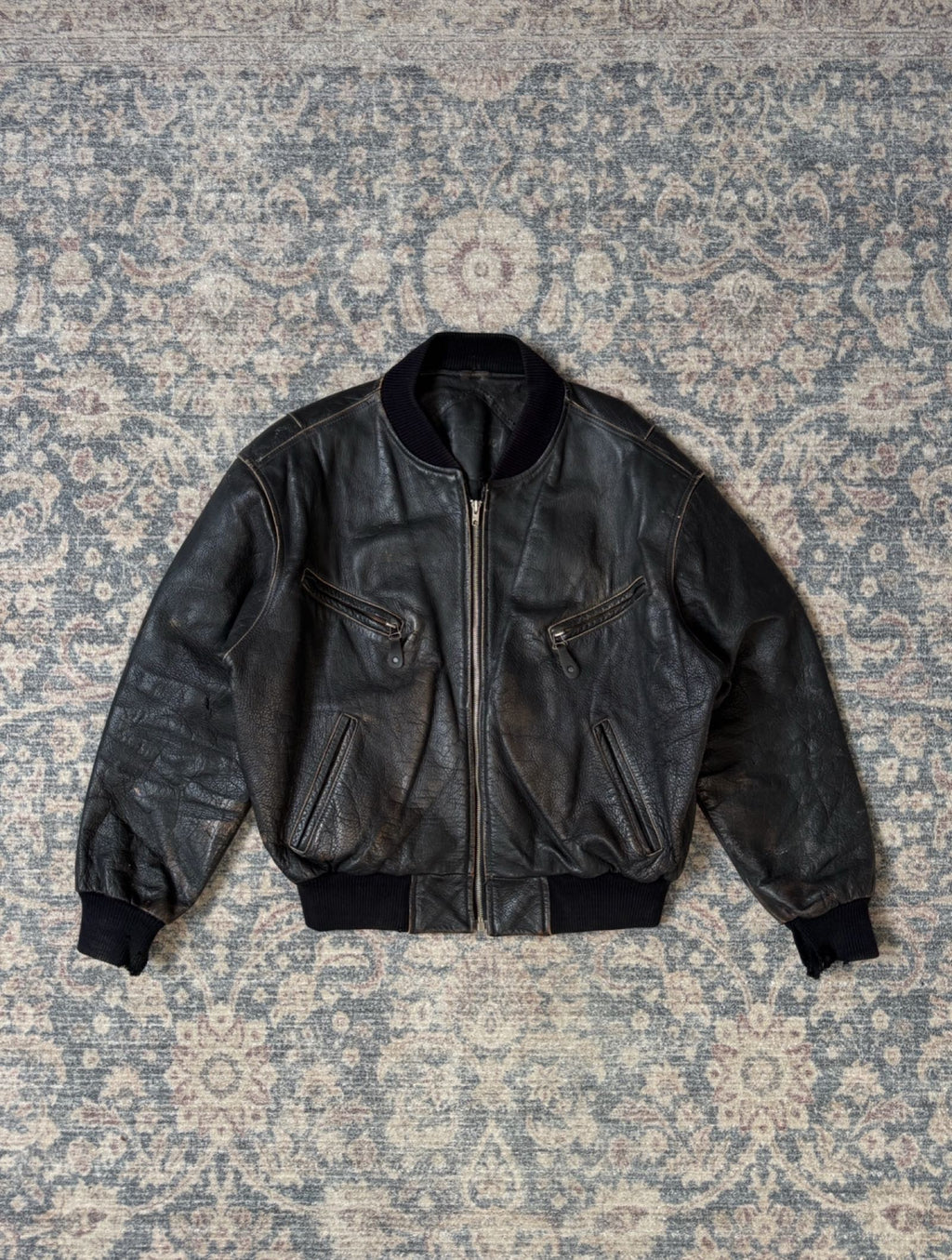 Heavy distressed brown patina leather jacket 90s