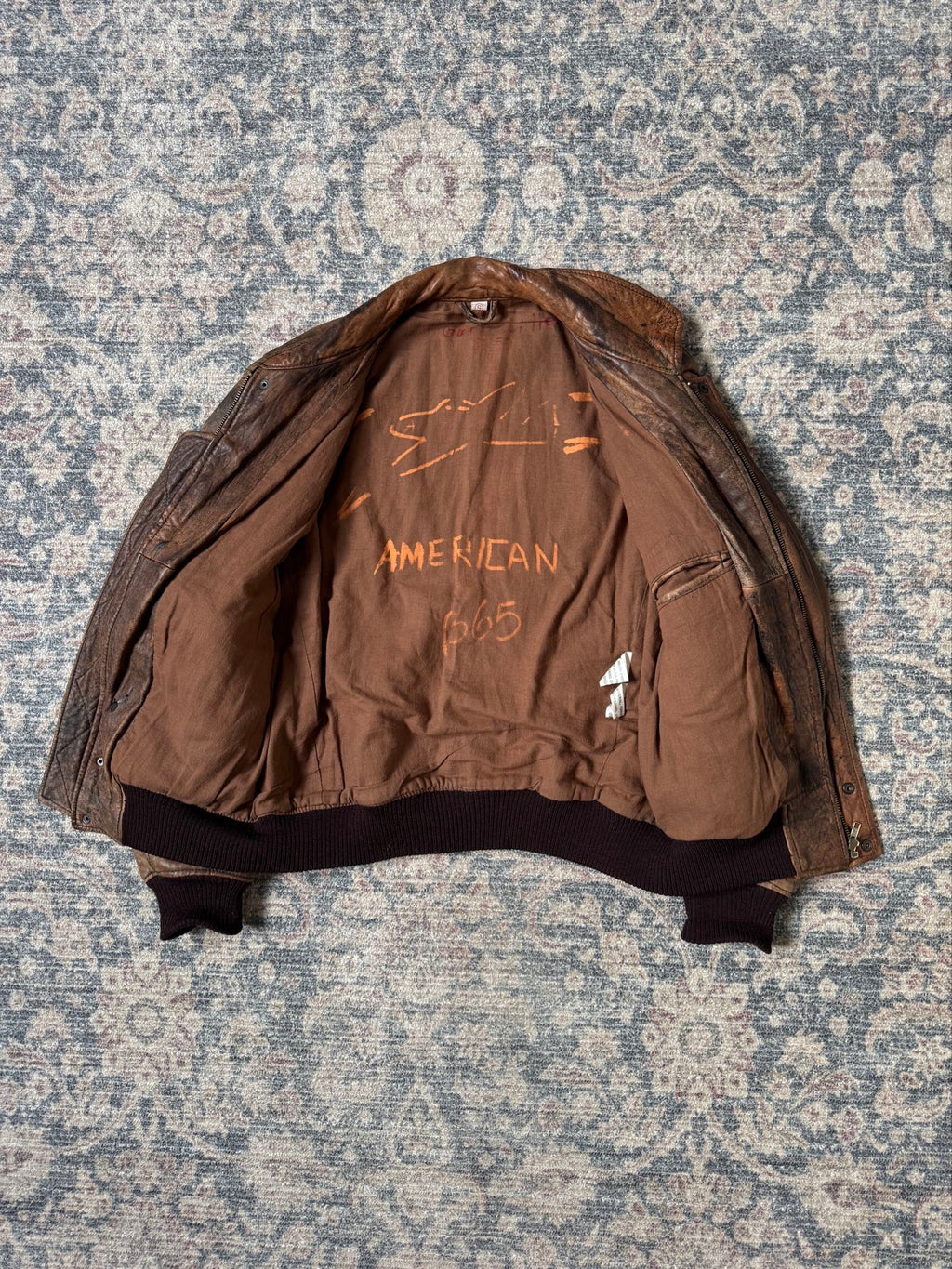 Aviator A-2 Top Gun heavy patina brown leather jacket