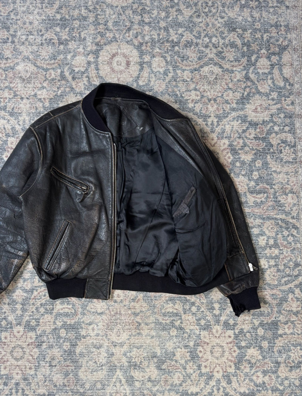 Heavy distressed brown patina leather jacket 90s