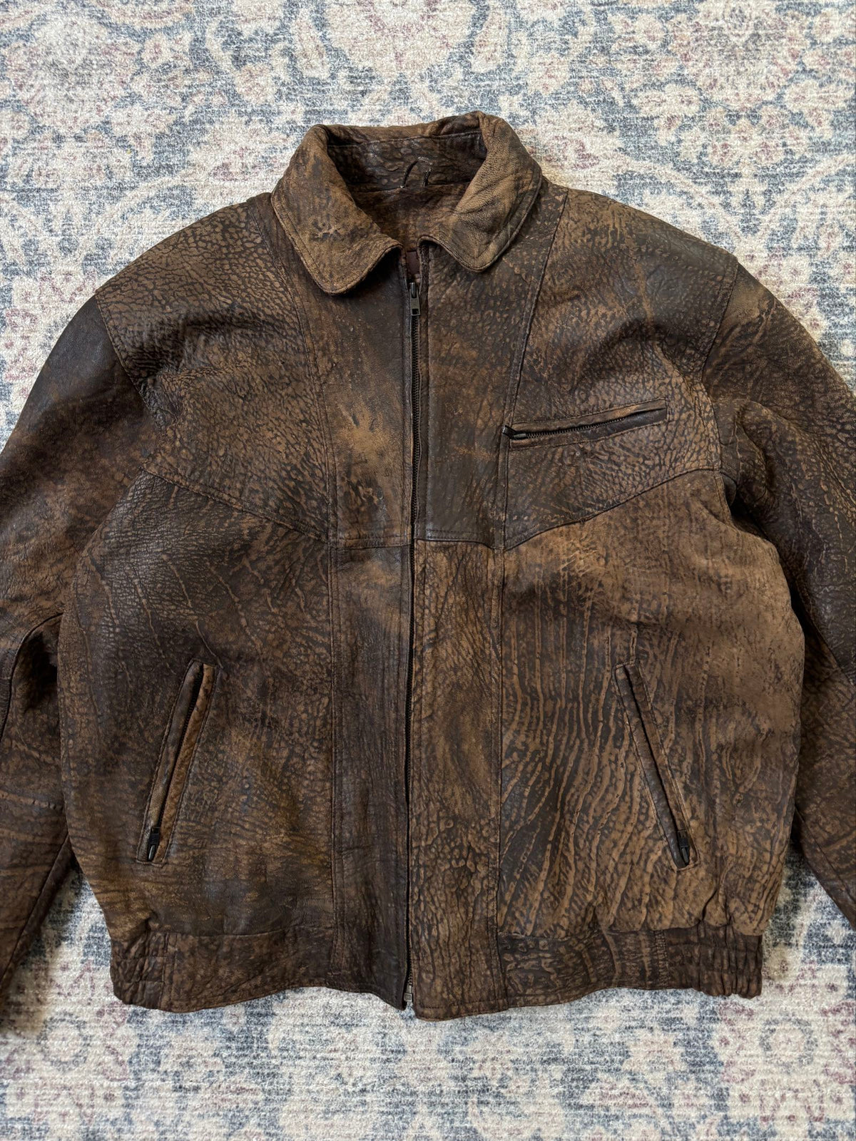 Vintage retro patina bomber leather jacket