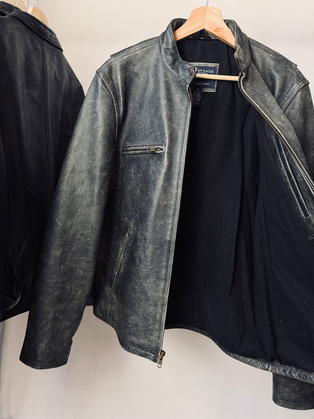 Vintage heavy Cafe racer biker washed leather jacket