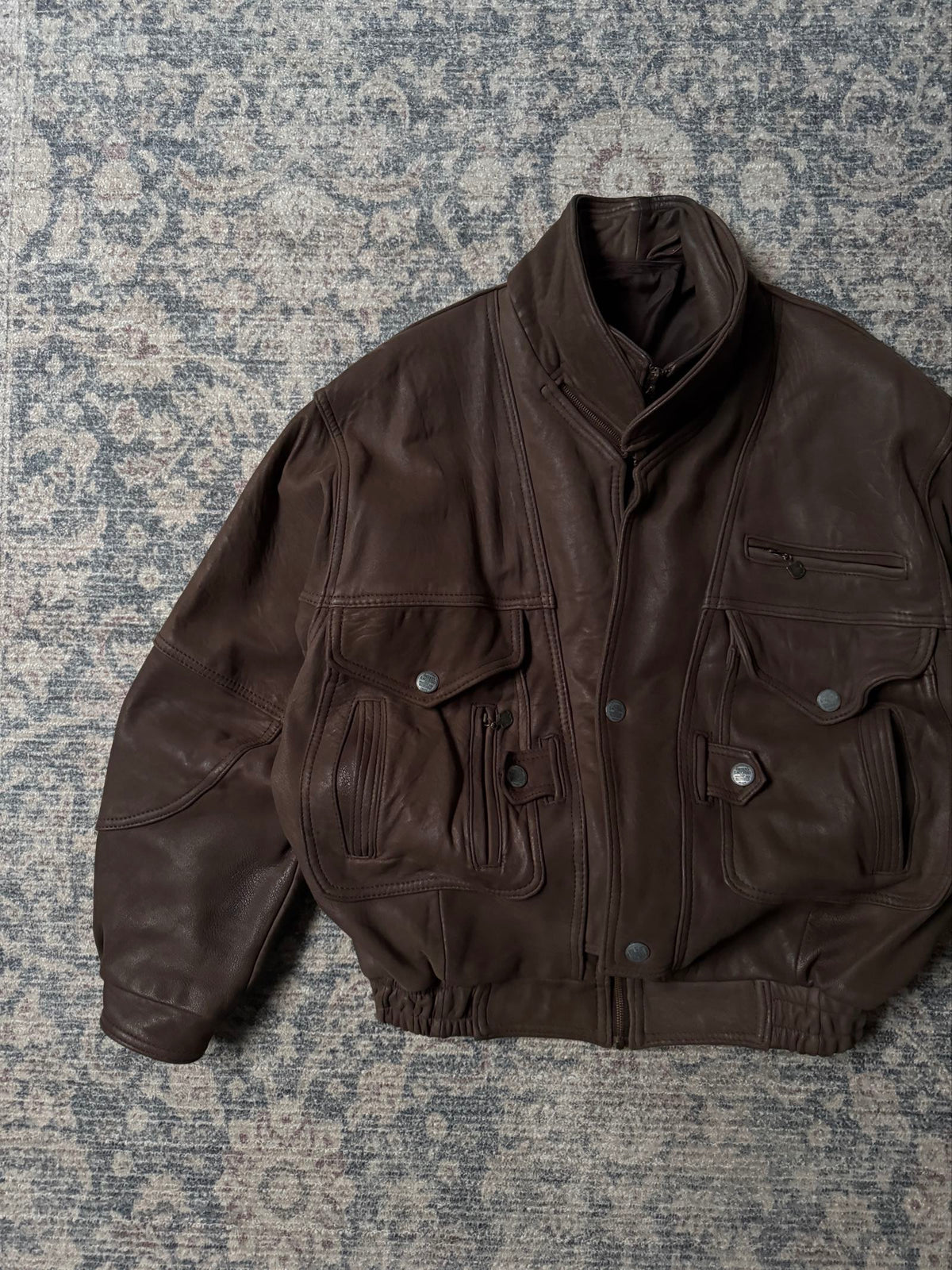 retro heavy brown oversized bomber leather jacket