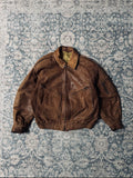 Vintage brown retro bomber leather jacker