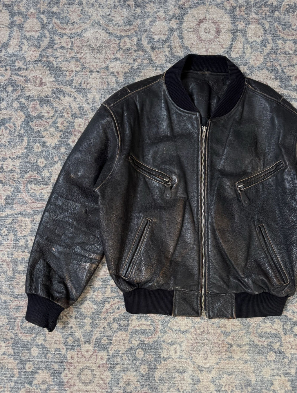 Heavy distressed brown patina leather jacket 90s