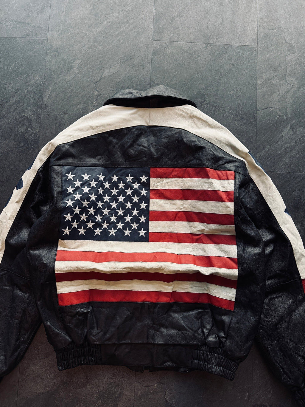 Vintage 90s American flag leather jacket