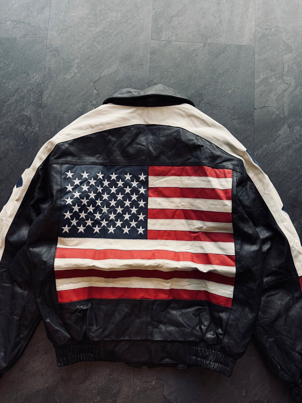 Vintage 90s American flag leather jacket