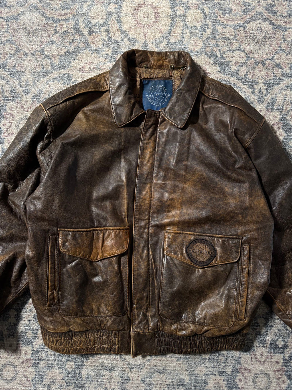 Petroff heavy patina aviator type leather jacket