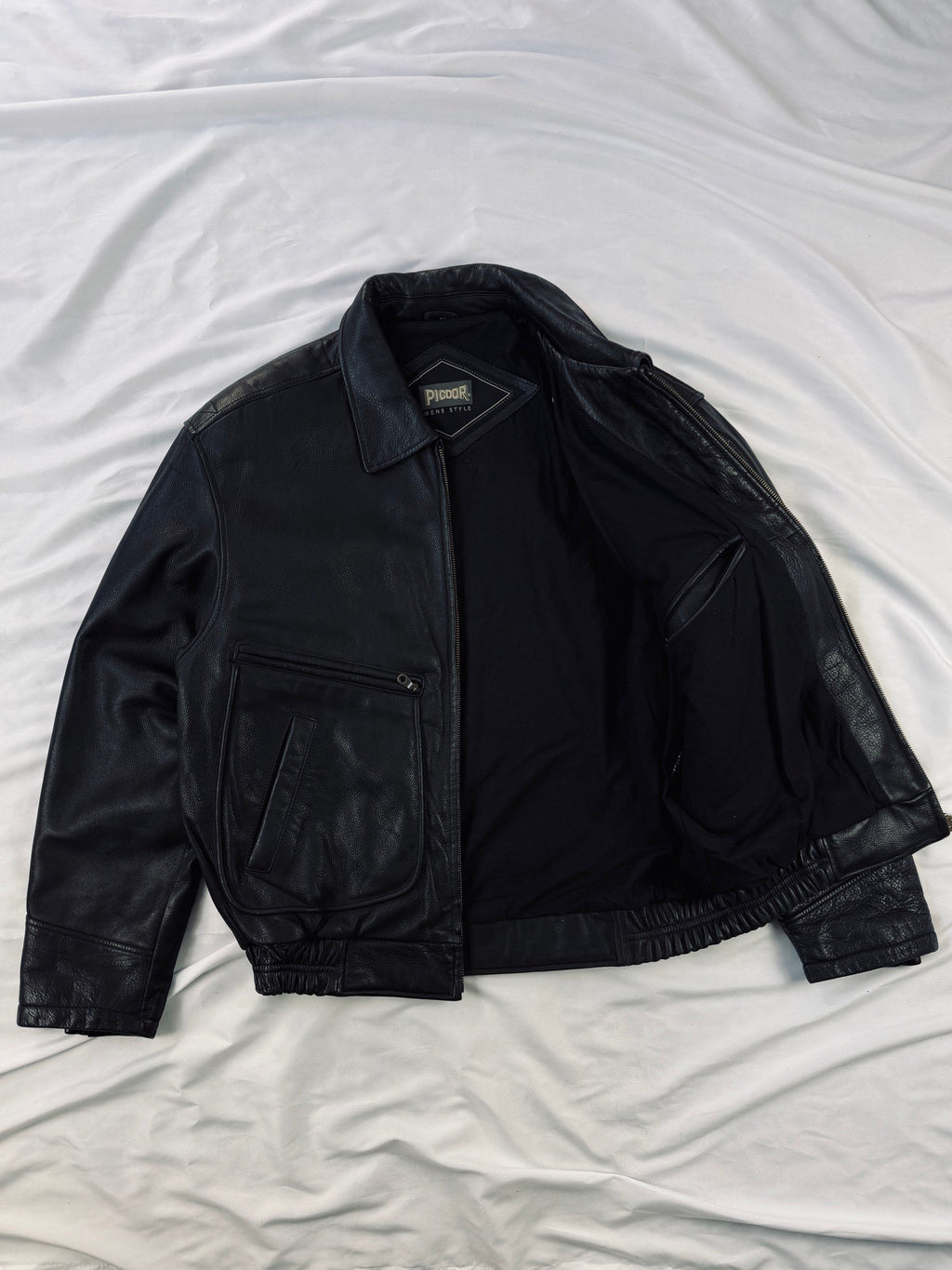 Pidgor bomber black leather jacket heavy grain