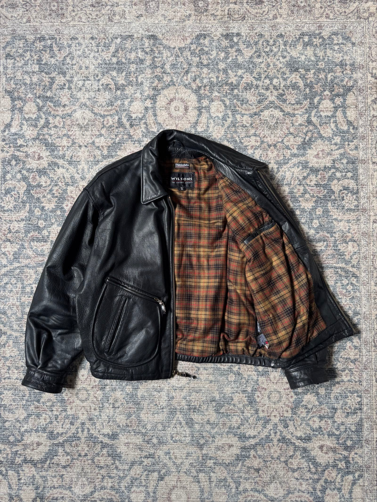 Wilson black heavy bomber leather jacket