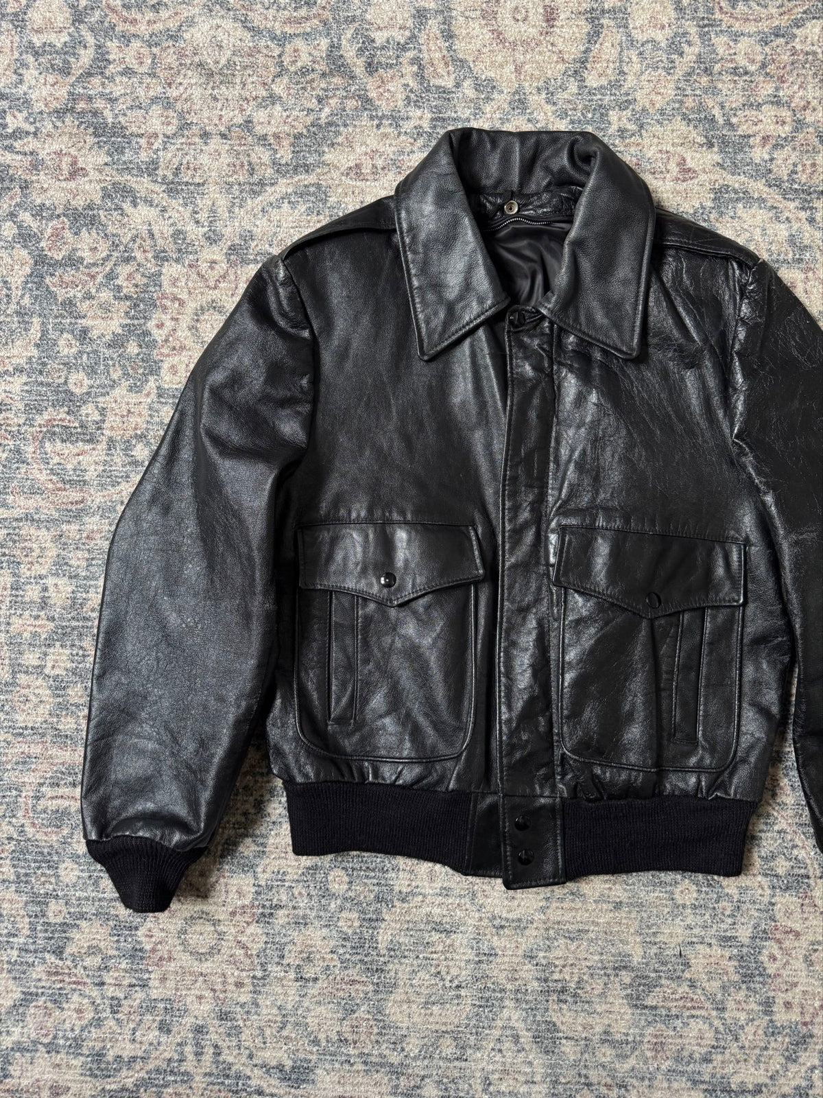 A-2 type black leather jacket cowhide