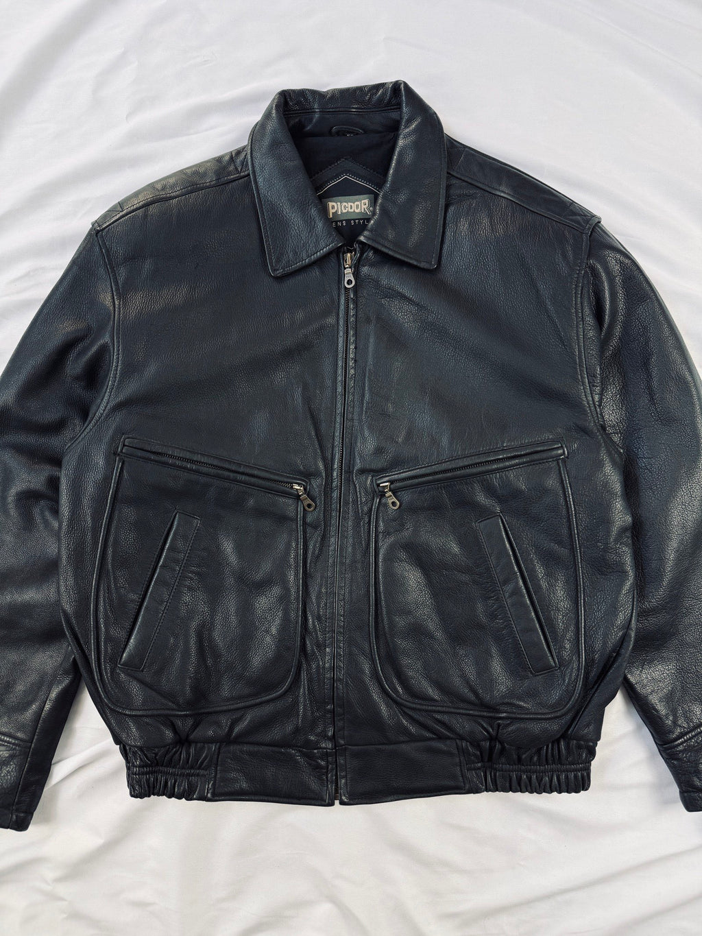 Pidgor bomber black leather jacket heavy grain