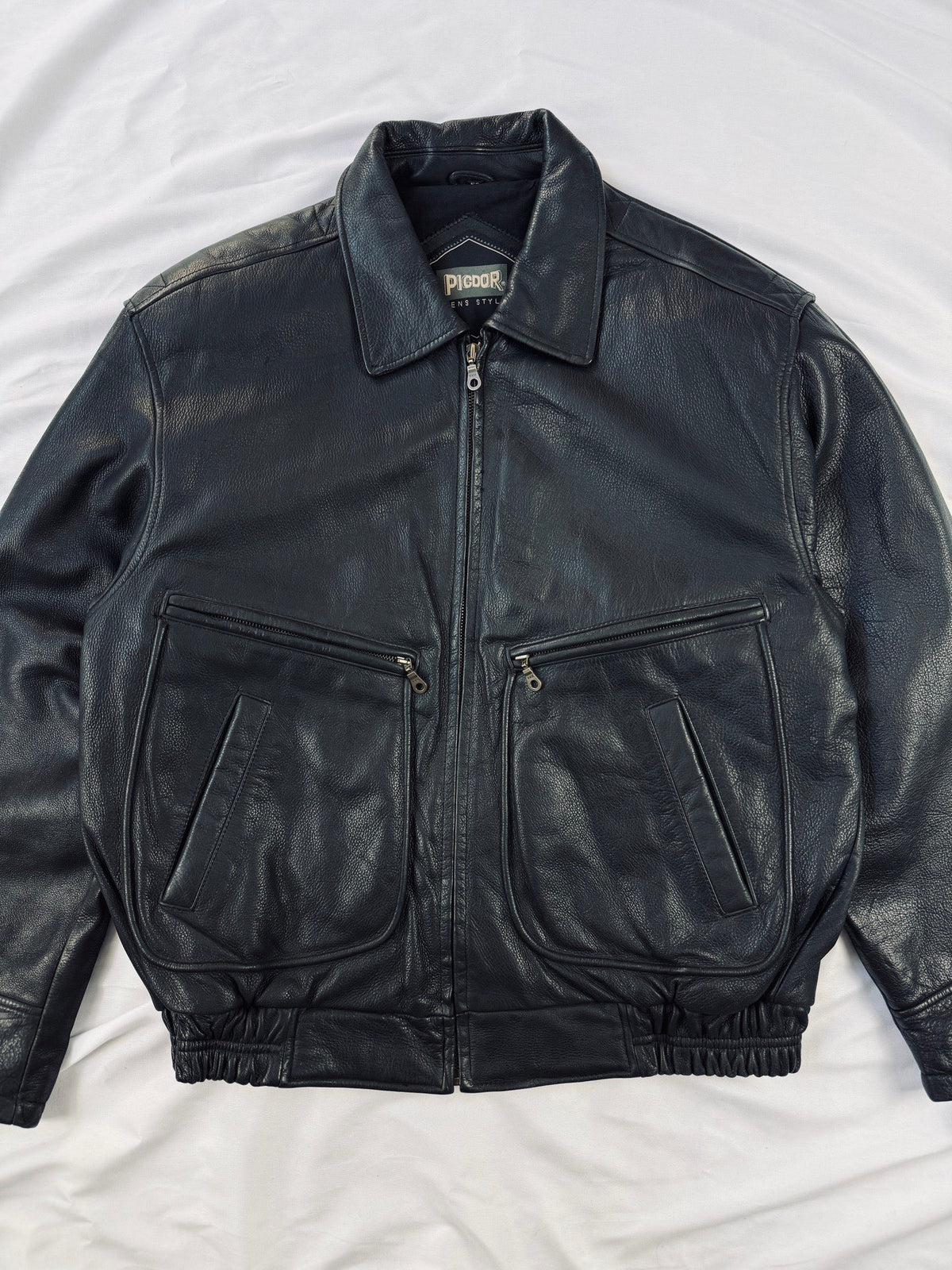 Pidgor bomber black leather jacket heavy grain
