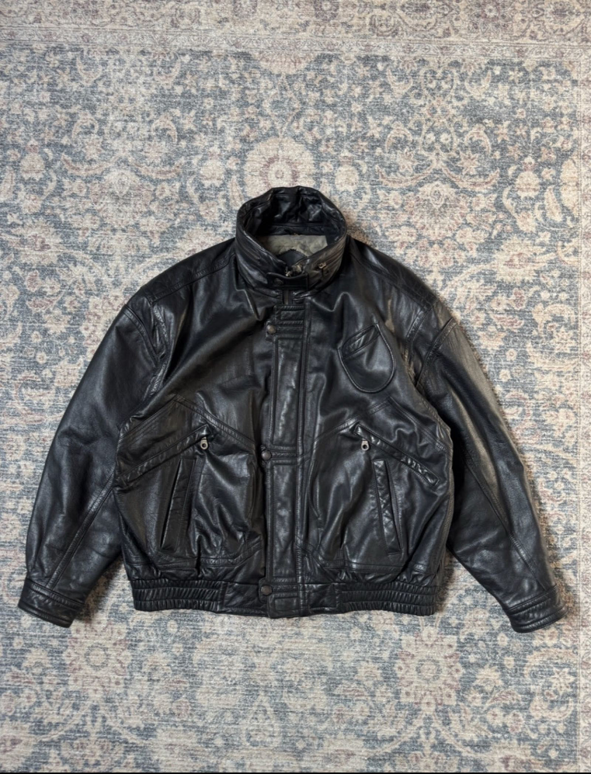 Retro 90s heavy oversized leather jacket