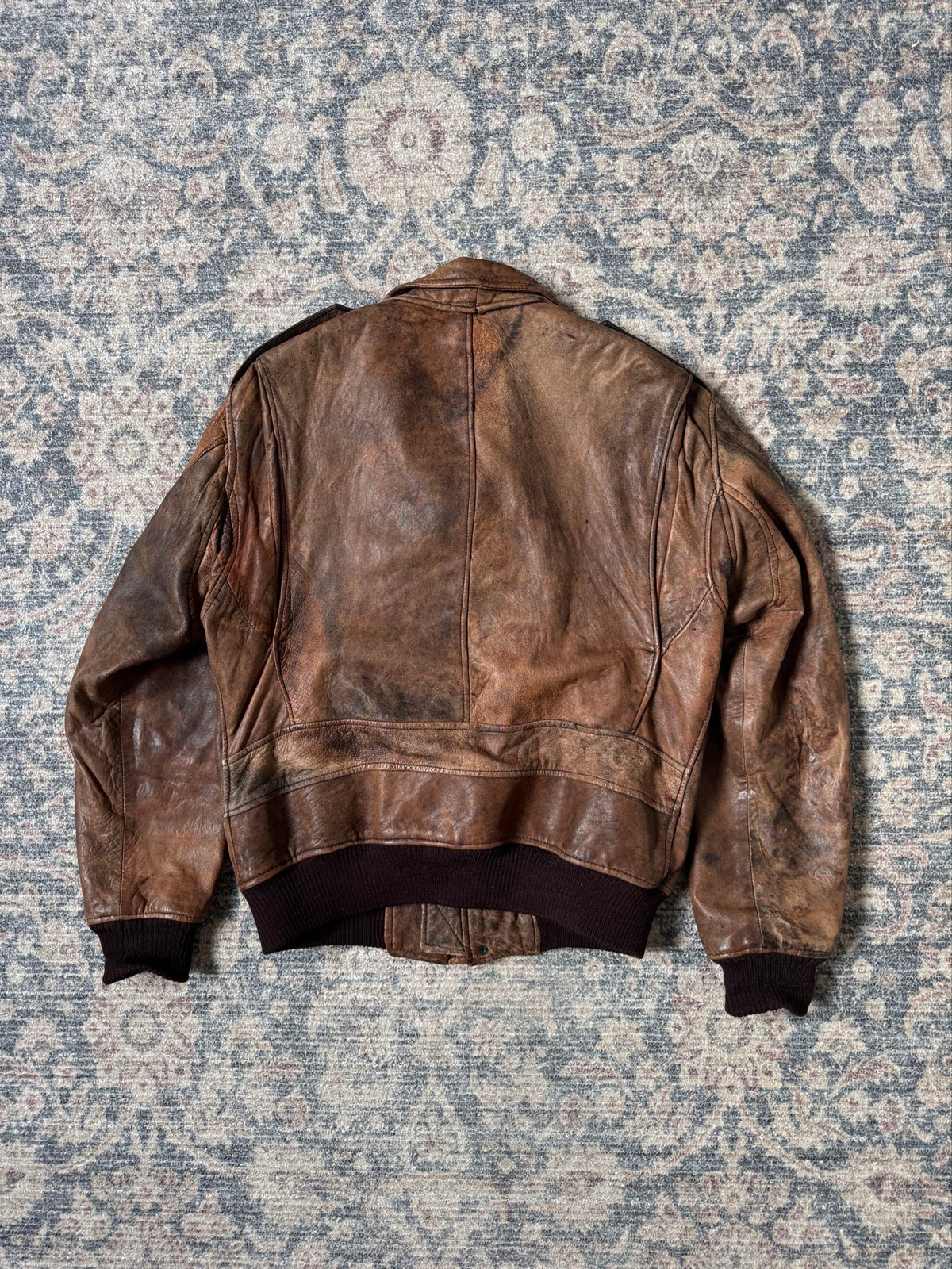 Aviator A-2 Top Gun heavy patina brown leather jacket