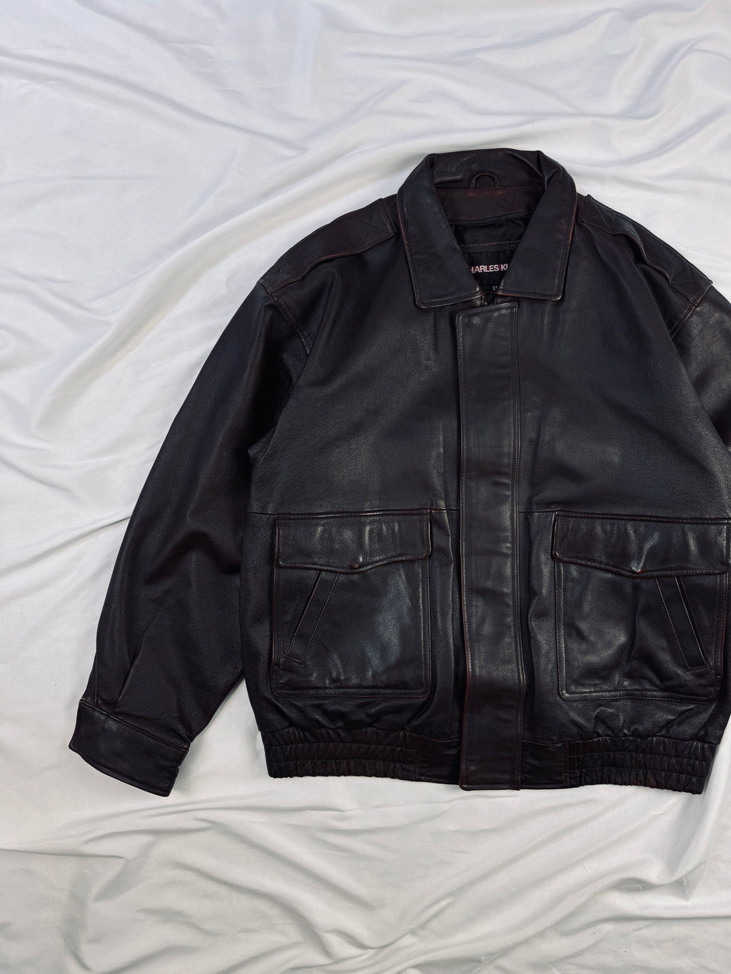 Cherry red heavy bomber leather jacket