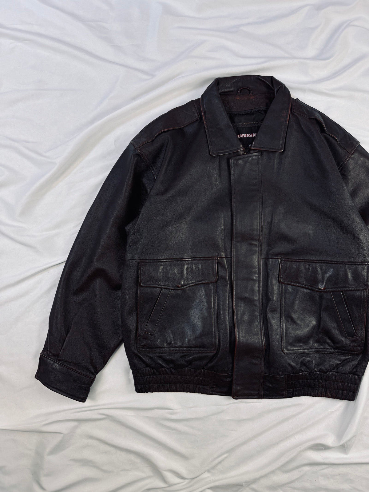 Cherry red heavy bomber leather jacket