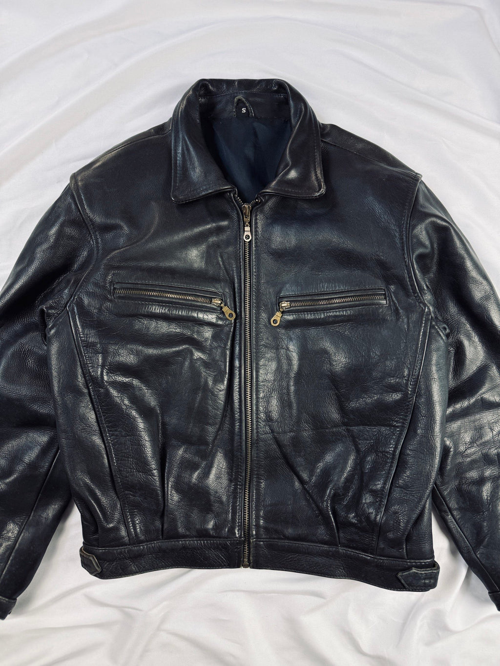 1990' Black cropped heavy leather jacket
