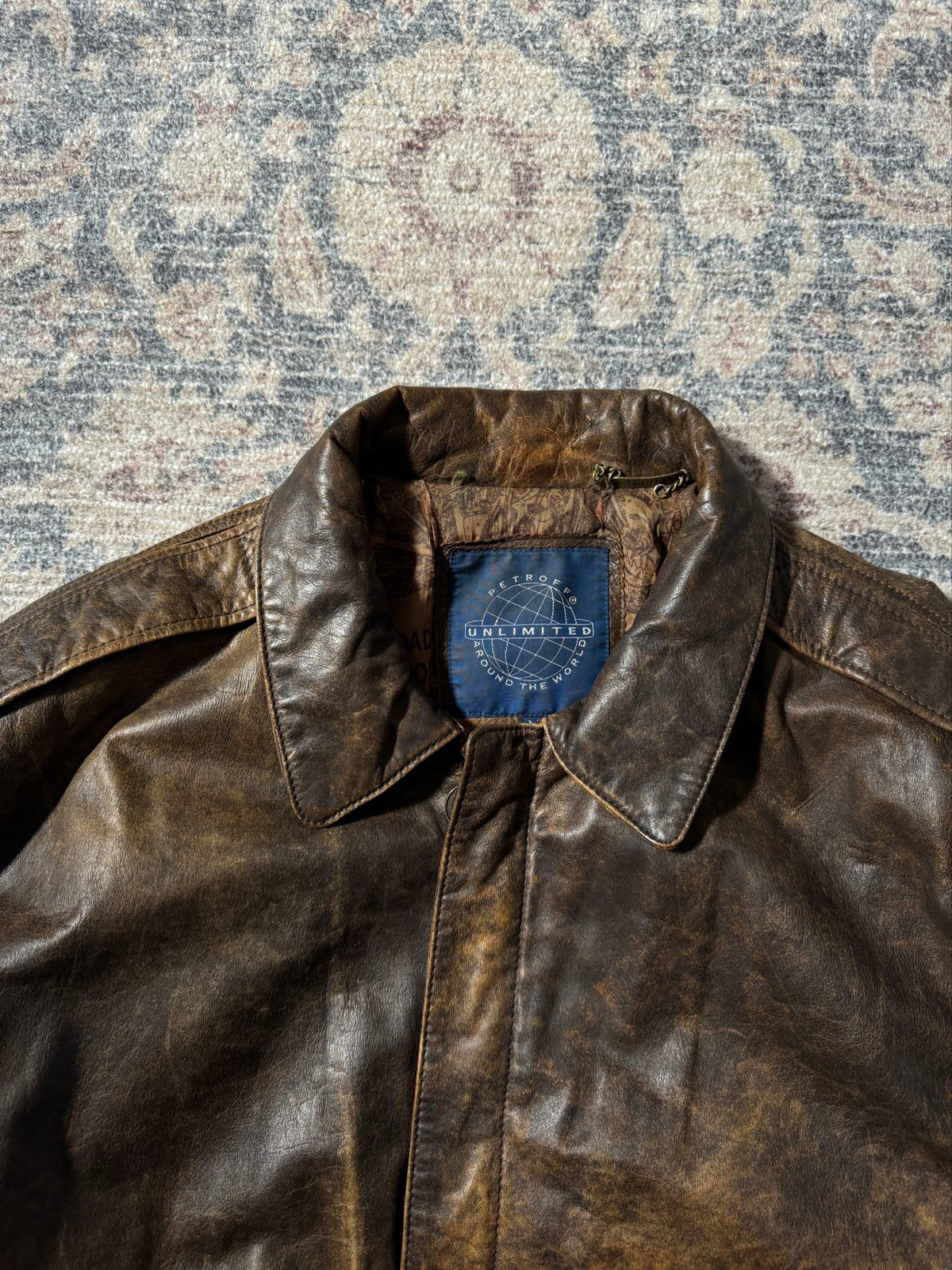 Petroff heavy patina aviator type leather jacket