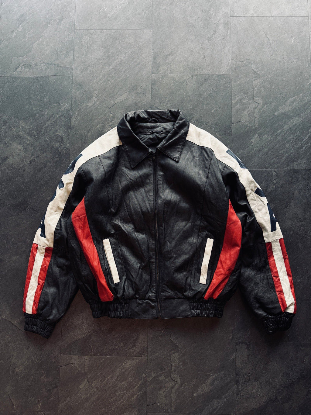 Vintage 90s American flag leather jacket