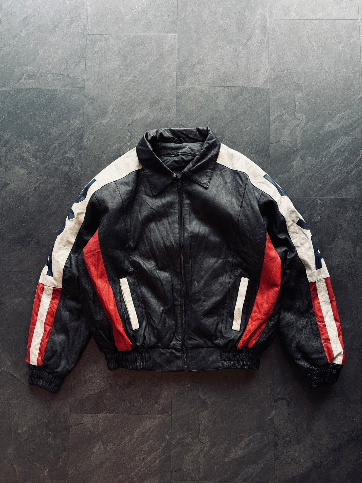 Vintage 90s American flag leather jacket